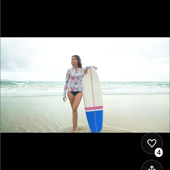 Bright Colored Floral Rashguard with front zip, thumb holes and 50+UPF- NWOT- Sm - Picture 12 of 13